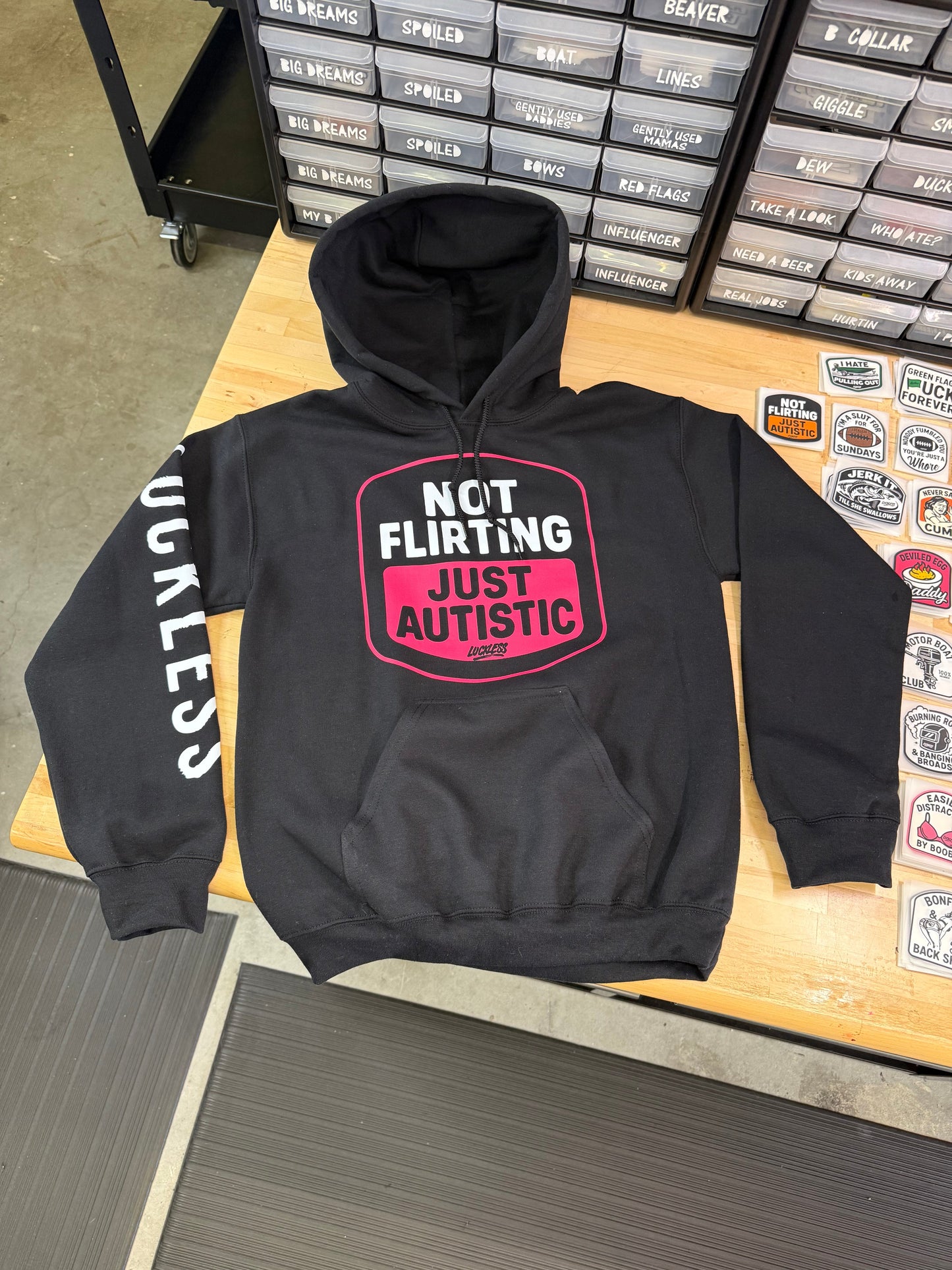 Not Flirting Just Autistic | Funny Men's and Women's Black Graphic Hoodie