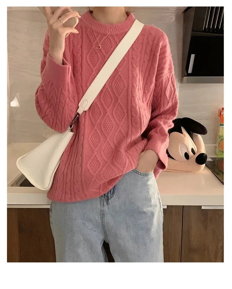 Plus Size Elegant Style Knit Loose Fit Slimming Long Sleeve Sweater