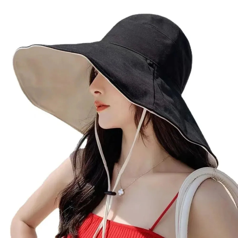 Wide Brim UPF 50+ Sun Hat Women Anti-UV Protection Hiking Fold Summer Solid Beach Hat