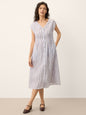 100% Linen Striped Tailored Cap Sleeve Midi Dress AGNES