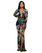 Sexy High Slit Printed Dress Arrival Women Clothing Deep V Plunge Plunge Long Sleeve Dress Plus Size