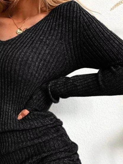 Full Size Ribbed Knit Drawstring Bodycon Sweater Dress Plus Size