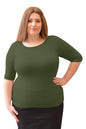 Plus Size Fitted Layering Shell - Modest Round Neck with Elbow Sleeves