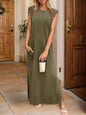 Full Size Slit Round Neck Sleeveless Maxi Tank Dress Plus Size