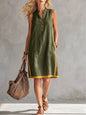 Women's Sleeveless V-Neck Button-Front Pocketed Midi Dress