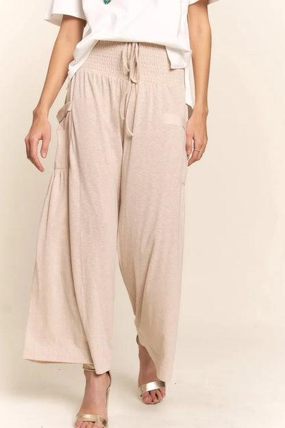 J.NNA Boho Wide Leg Pants with Smocked Waist and Pockets