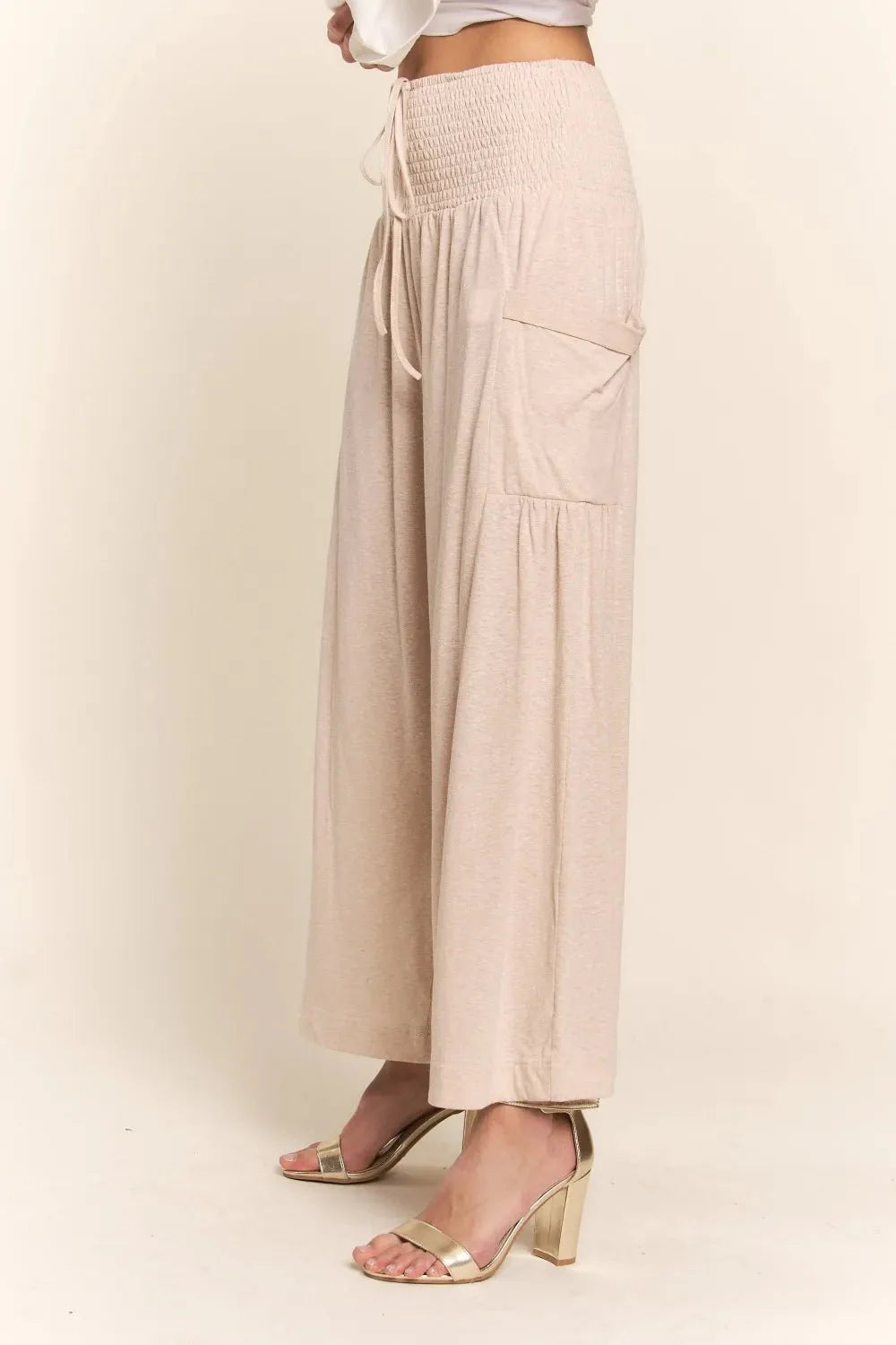 J.NNA Boho Wide Leg Pants with Smocked Waist and Pockets