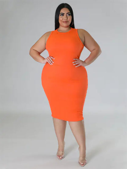 Plus Size Women's Elegant Solid Print Midi Dress
