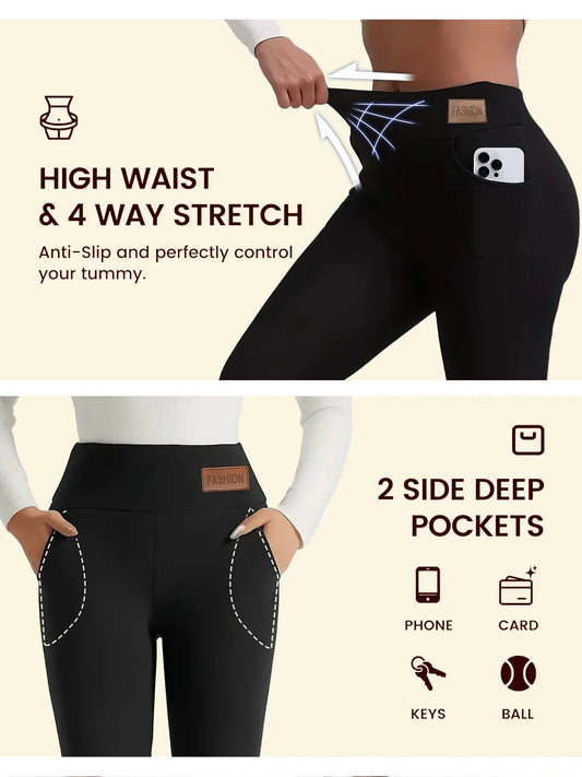 Fleece Lined Leggings, High-Waisted Shaping Workour Warm Soft Yoga Pants