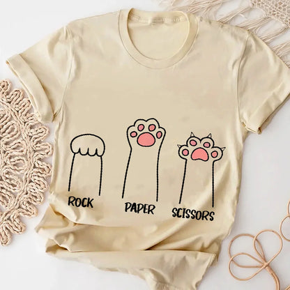 Rock Paper Scissors T-Shirt Casual Crewneck Tops Summer Cotton Loose  FunnyCat Print Clothes Women Fashion Oversize