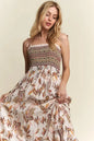 ADORA Smocked Cami Dress with Printed Neck Tie Shoulder