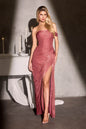 Ladivine CD416 Off Shoulder Pleated Luminescent Chiffon Fitted Gown