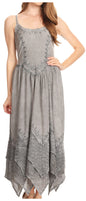 Sakkas Rayon Embroidered Stonewashed Adjustable Spaghetti Straps Long Dress