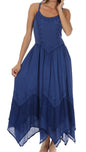 Sakkas Rayon Embroidered Stonewashed Adjustable Spaghetti Straps Long Dress