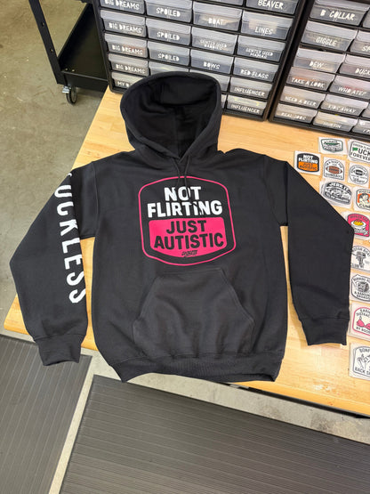 Not Flirting Just Autistic | Funny Men's and Women's Black Graphic Hoodie