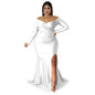Plus Size Women Clothes Sexy Dress Nightclub V neck Formal Dress Solid Color Split Maxi Dress Autumn Winter Women