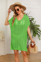 Spring Summer Women Clothing V-neck Solid Color Hollow Out Cutout Beach Dress Loose plus Size Blouse