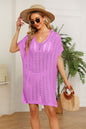 Spring Summer Women Clothing V-neck Solid Color Hollow Out Cutout Beach Dress Loose plus Size Blouse