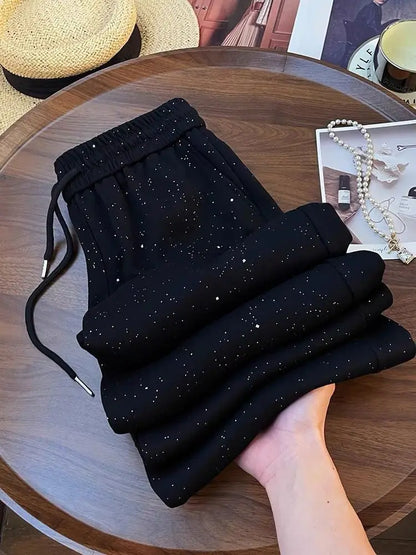 Starry Sky Ice Silk Wide Leg Pants  High Waist Straight Leg Sporty  Sparkling Pants