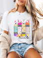Easter Bunny Crayon Print Teacher Life T-Shirt Easter Women Casual Wear White Plus-Size