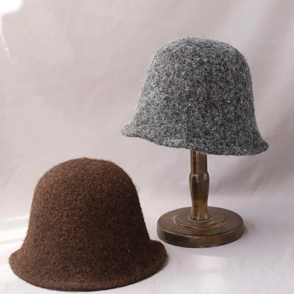 new  wool Women's Bucket Hat Panama Cap Autumn Winter Warm Soft Foldable Chapeau