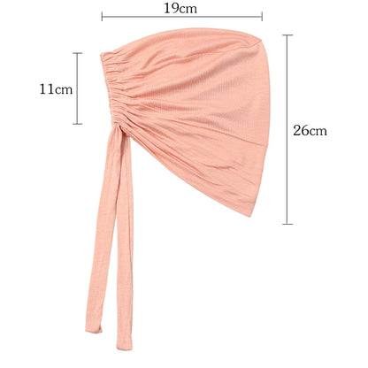 Double Layer Modal Satin Hijab Cap Islam Tie Bonnet Instant Hijabs for Women Turkish Scarves