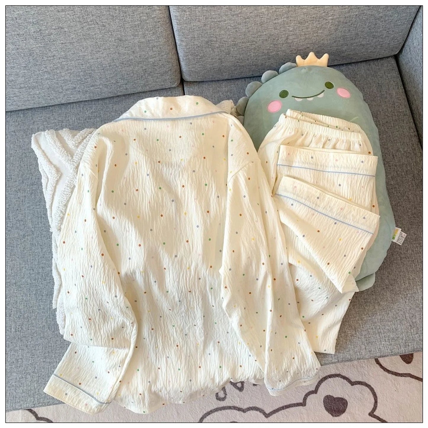 Womens Cotton Pajama Set Long Sleeve Button Down Shirt and Lounge Pants 2 Piece Cute Sets