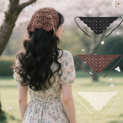 Crochet Bandana Country Style Flower Hair Scarf Knitted Hair Accessories