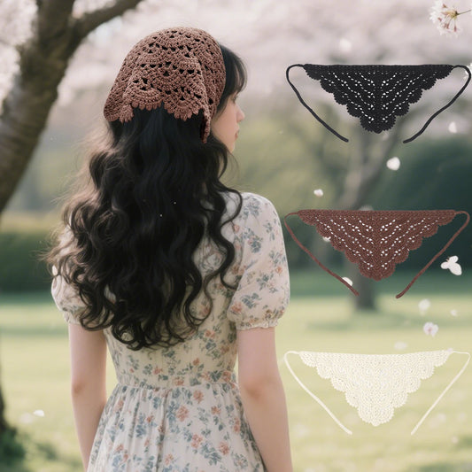 Crochet Bandana Country Style Flower Hair Scarf Knitted Hair Accessories