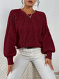 Cable Knit Lantern Sleeve Sweater for Women, Cozy Pullover with V-Neck Design