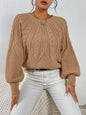 Cable Knit Lantern Sleeve Sweater for Women, Cozy Pullover with V-Neck Design