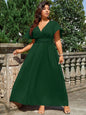 Plus Size Solid Color Wrap V-Neck Maxi Dress For Wedding Formal Occasion