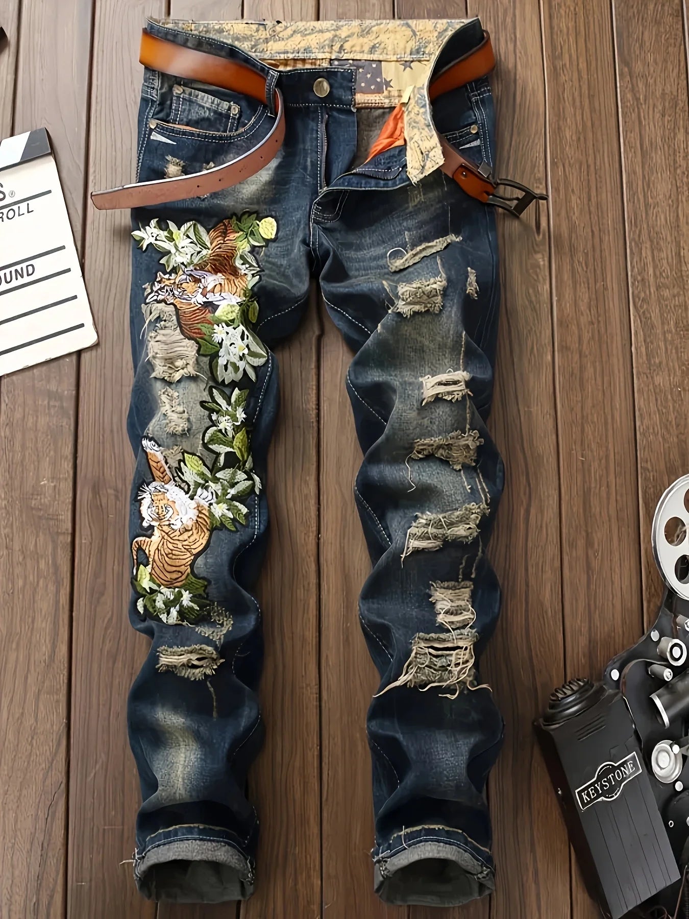 Men's Ripped Slim Biker Jeans