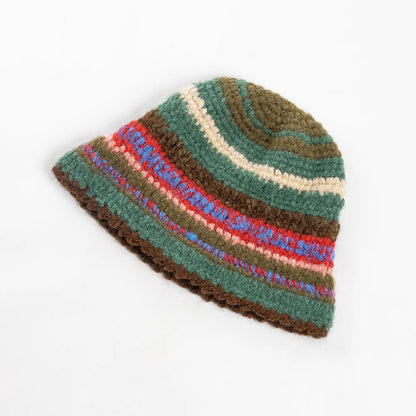 Hand Woven Hat Colorful Knitted Bucket Hat for Winter Hand Crochet Hat
