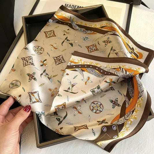 2026 Satin Imitation Print Silk Scarf Square Women Neck Scarves