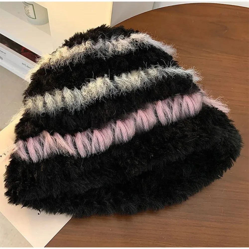 Rabbit Hair Knitted Hat Plush Fisherman Hat Women's Make Your Face Look Smaller Rabbit Fur Knitted Hat Big Fashion