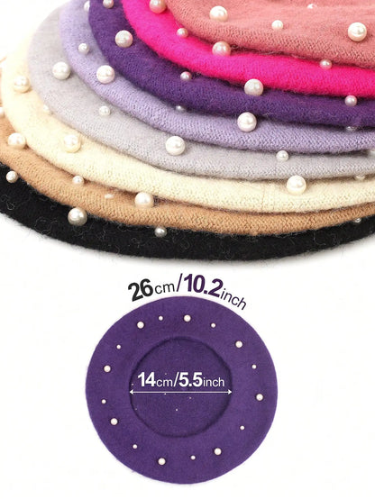 1pc Women Solid Color Wool Casual Beret Hat, Elegant Luxury Style