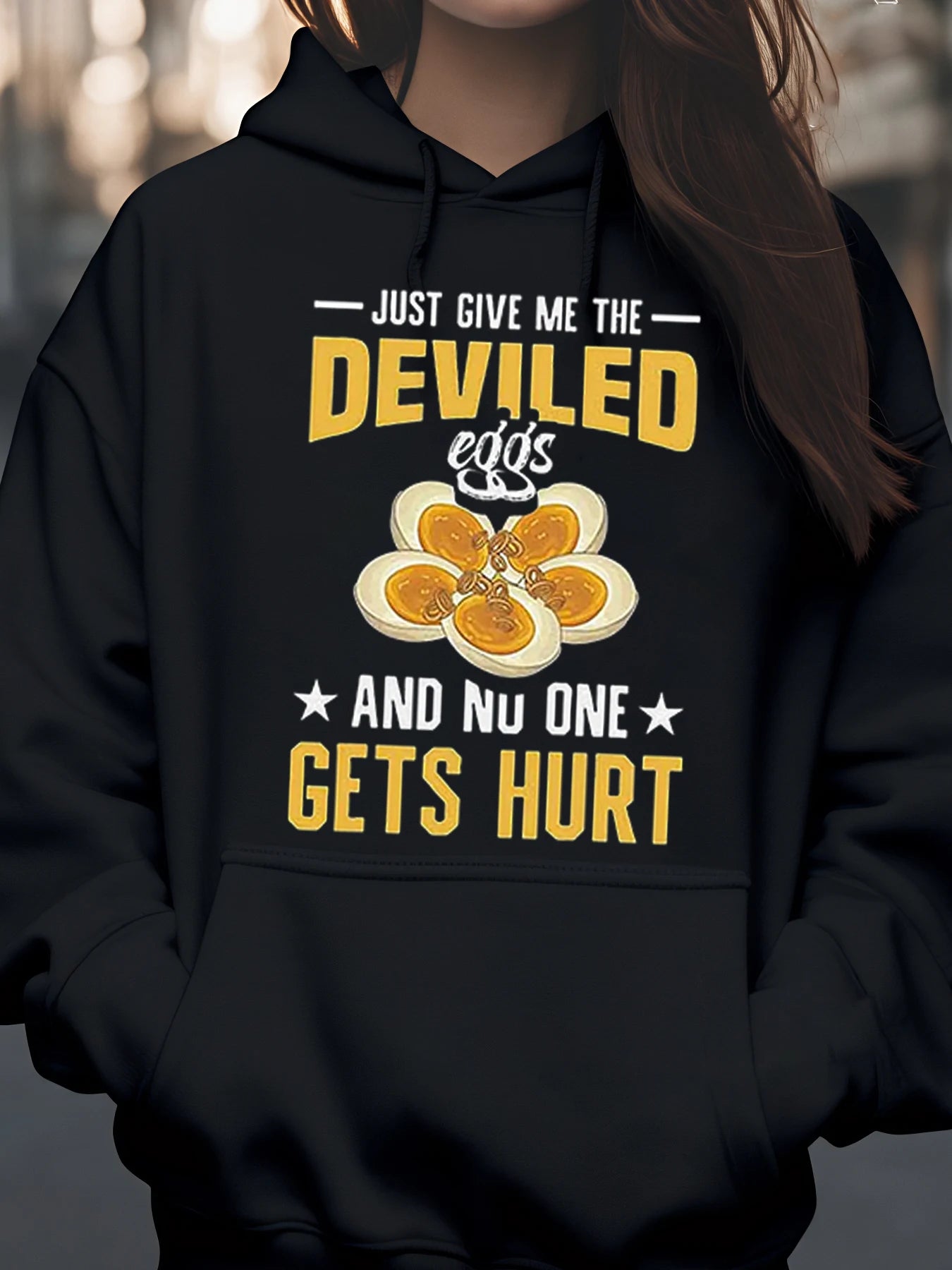 Deviled Eggs Print Hoodie Easter Party Wear Women Casual Sweatshirt