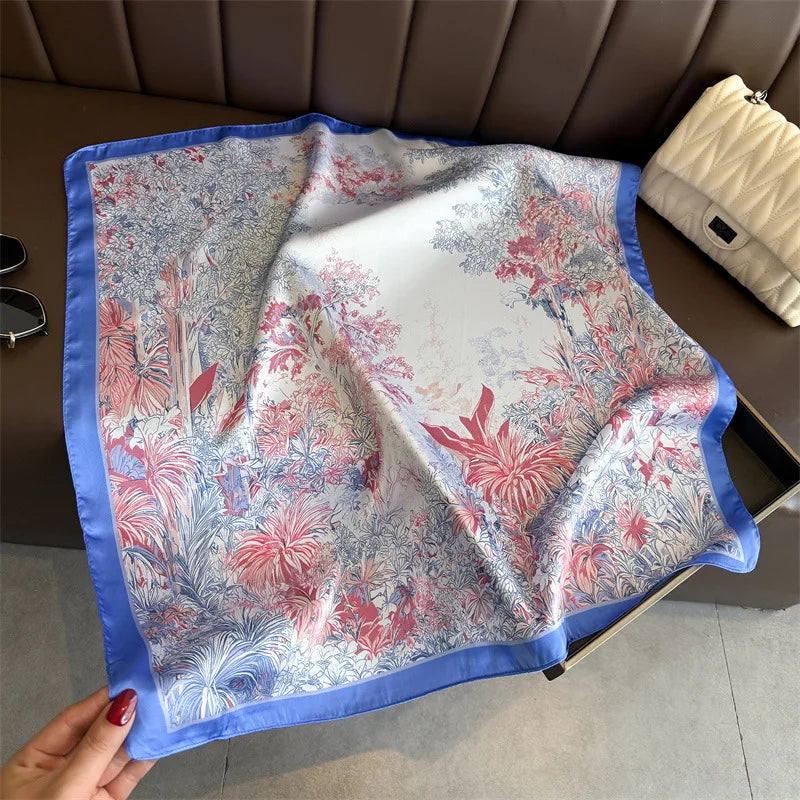 New Silk Square Scarf Foulard Bandana Floral Print Neckerchief Soft Headdress