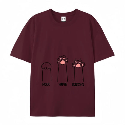 Rock Paper Scissors T-Shirt Casual Crewneck Tops Summer Cotton Loose  FunnyCat Print Clothes Women Fashion Oversize