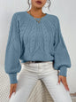 Cable Knit Lantern Sleeve Sweater for Women, Cozy Pullover with V-Neck Design