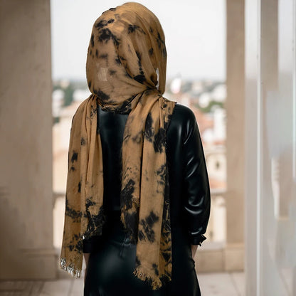 Print Muslim Hijab Breathable Woven Tie-Dye Colorful Shawls Muslim Women Head Scarf