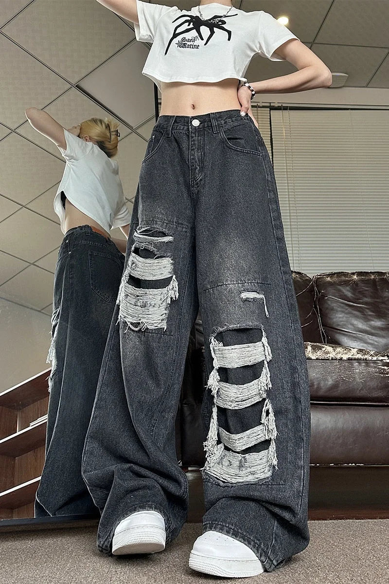 Baggy Jeans for Women Men Ripped Straight Leg