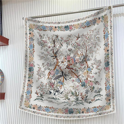 90cm Square Scarf Women Fashion Floral Twill Silk Shawl Hijab Luxury Bandana Foulard Neckerchief