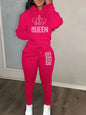 Pink Queen Crown Print Hoodie & Jogger Set for Women, Two-Piece Tracksuit, Drawstring Waist