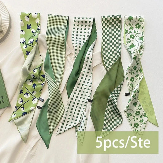 5pcs/set Series Silk Satin Scarf Hair Bands Lady  Ribbon Neck Ties multi color choices