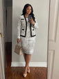 Elegant Tweed Office Suit Set for Women - Long Sleeve Blazer & Pencil Skirt, Plus Size, Business Casual