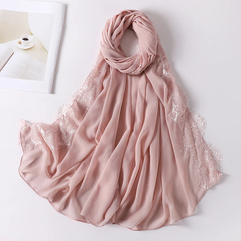Wedding Style Muslim Soft Lace Hijab Premium Chiffon Scarf Shawl Turban Headwraps Foulard