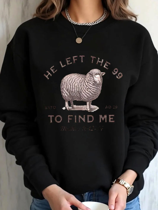 Women Oversized Sweatshirt Easter Sheep Print He Left The 99 To Find Me Outdoor Wear