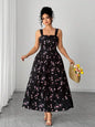 Plus Size Women's Floral Print Spaghetti Strap A-Line Midi Dress